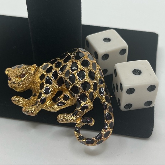 Vintage Park Lane Enamel Leopard Brooch/Pendant Rhinestone Eyes cheetah leopard - Picture 10 of 12